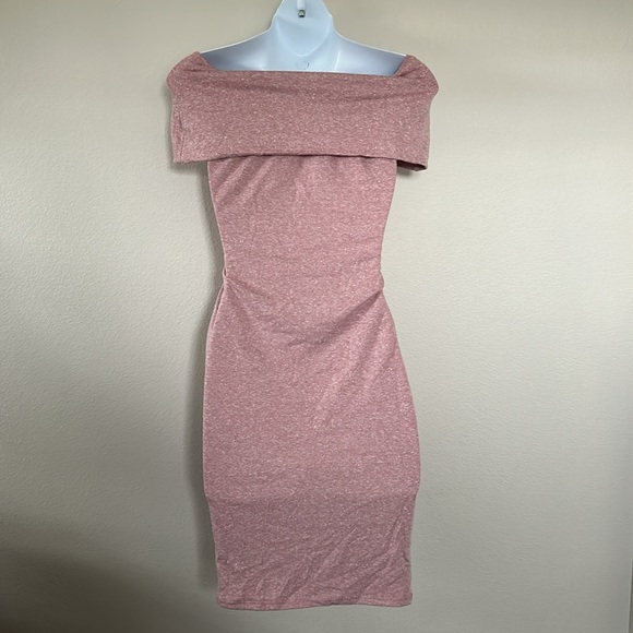 Pinkblush Heathered Mauve Folded Off Shoulder Waist Tie Maternity Midi Dress - Picture 8 of 10